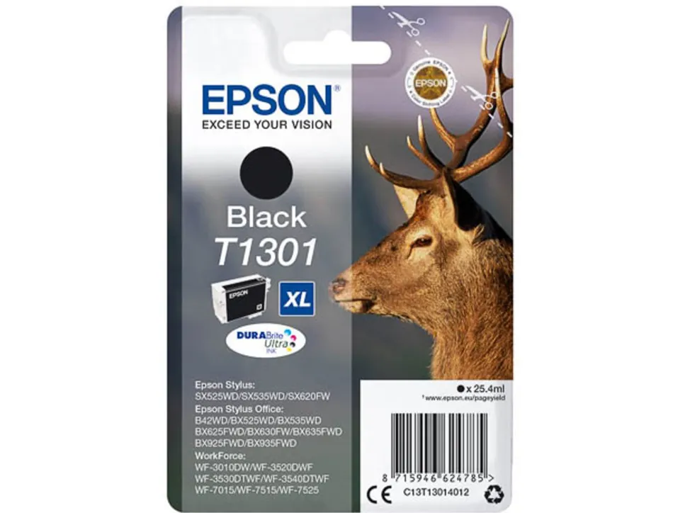 Cartouche epson t1301 jet d'encre c13t13014010 couleur noir 1000p