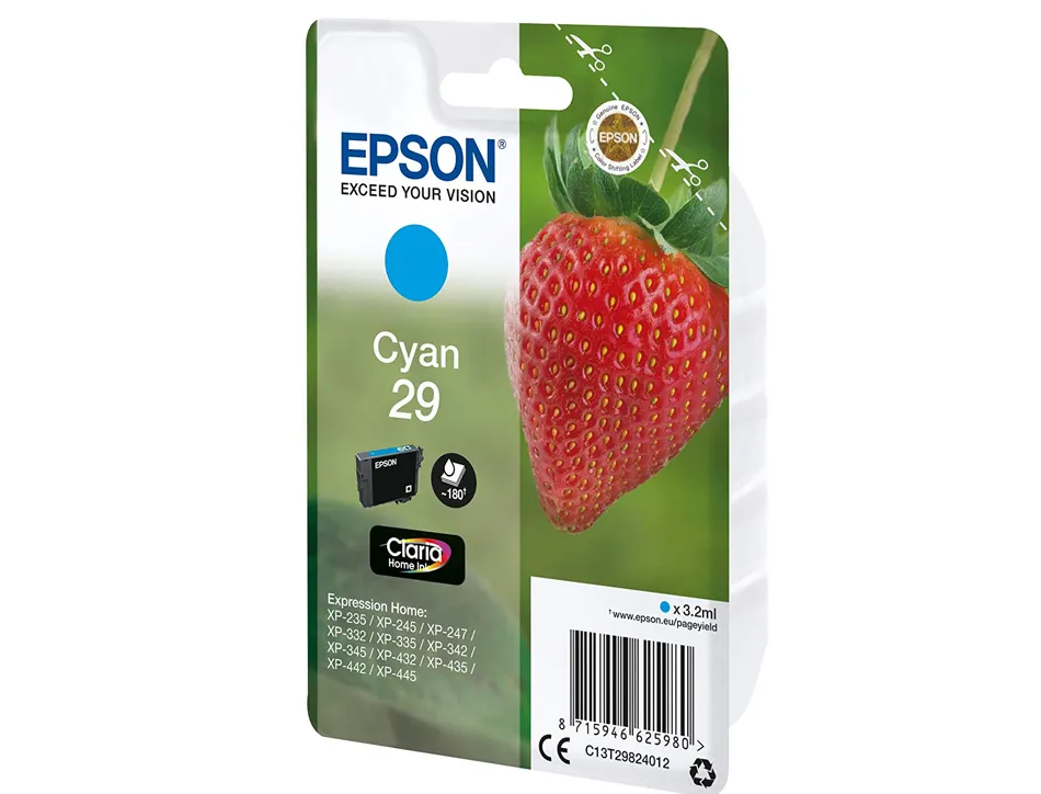 Cartouche epson t2982 jet d'encre c13t29824010 couleur cyan 180p