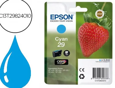 Cartouche epson t2982 jet d'encre c13t29824010 couleur cyan 180p