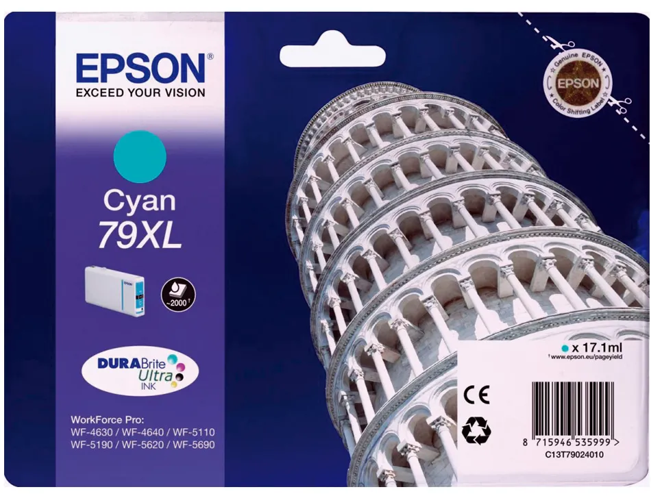 Cartouche epson t7902 jet d'encre c13t79024010 couleur cyan haute capacité 2000p