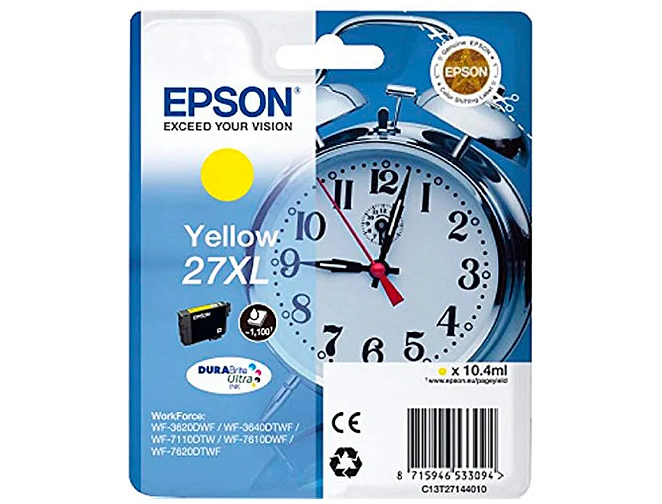 Cartouche epson t2714 jet d'encre c13t27144010 couleur jaune haute capacité 1100p