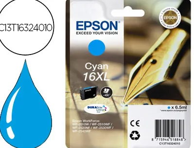 Cartouche epson t1632 jet d'encre c13t16324010 couleur cyan haute capacité 450p