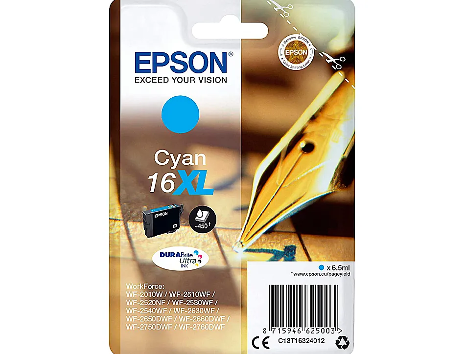 Cartouche epson t1632 jet d'encre c13t16324010 couleur cyan haute capacité 450p