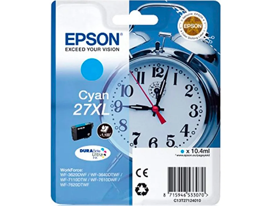 Cartouche epson t2712 jet d'encre c13t27124010 couleur cyan haute capacité 1100p