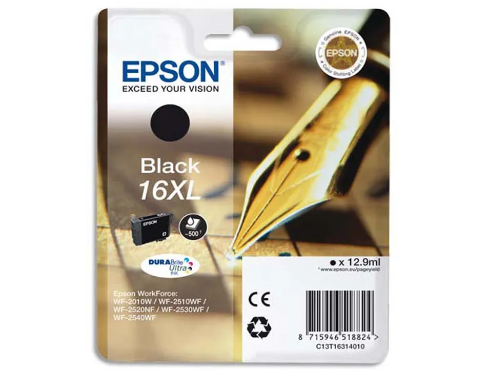 Cartouche epson t1631 jet d'encre c13t16314010 couleur noir haute capacité 500p