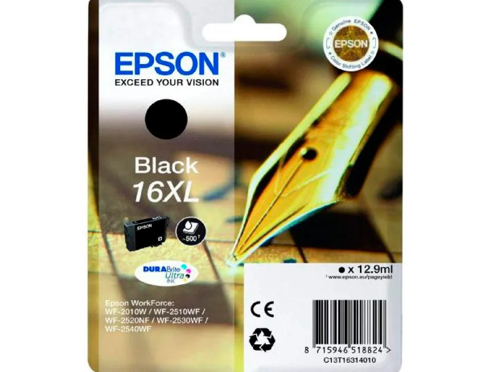 Cartouche epson t1631 jet d'encre c13t16314010 couleur noir haute capacité 500p
