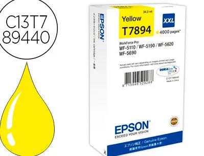 Cartouche epson t7894 jet d'encre c13t789440 pour workforce wf 5620 5110 5190 5690 couleur jaune 4000p