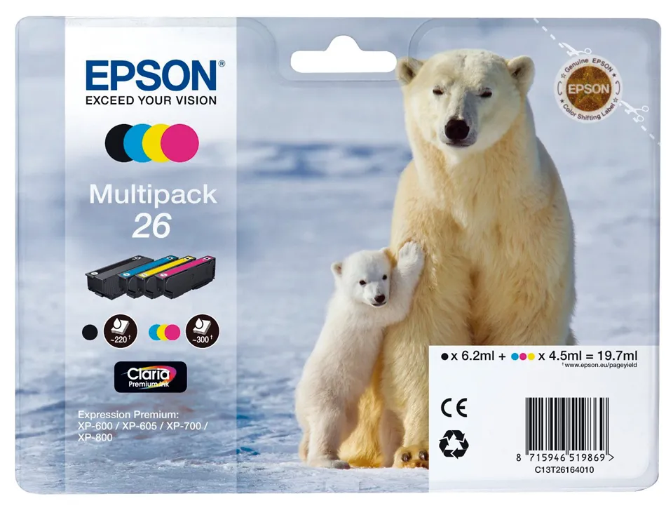 Cartouche epson t2616 jet d'encre c13t26164010 pack 4 encres