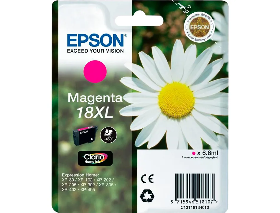 Cartouche epson t1813 jet d'encre c13t18134010 couleur magenta haute capacité 450p