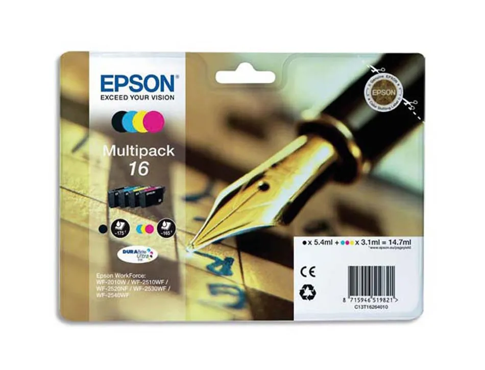 Cartouche epson t1626 jet d'encre 16 multipack pack 4 couleurs noir/jaune/cyan/magenta 165p