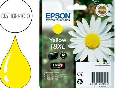 Cartouche epson t1814 jet d'encre c13t18144010 couleur jaune haute capacité 450p