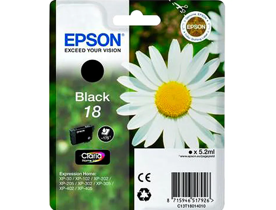 Cartouche epson t1801 jet d'encre c13t18014010 couleur noir 180p