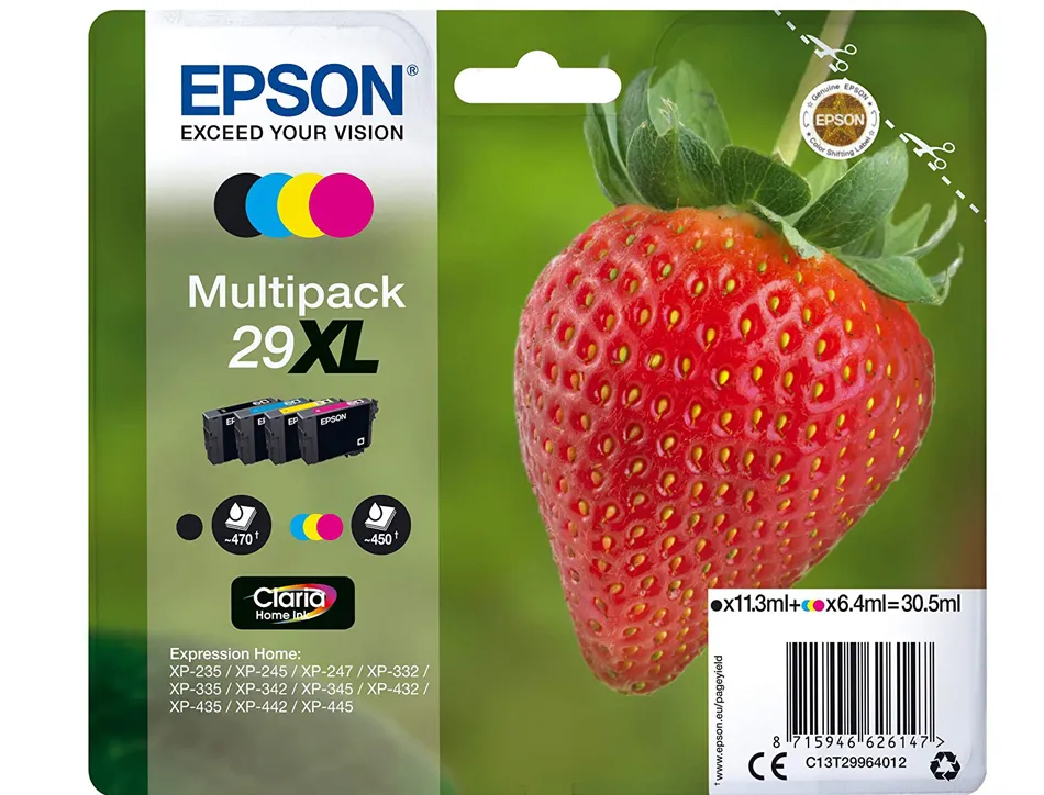 Cartouche epson t2996 jet d'encre c13t29964010 pack 4 encres