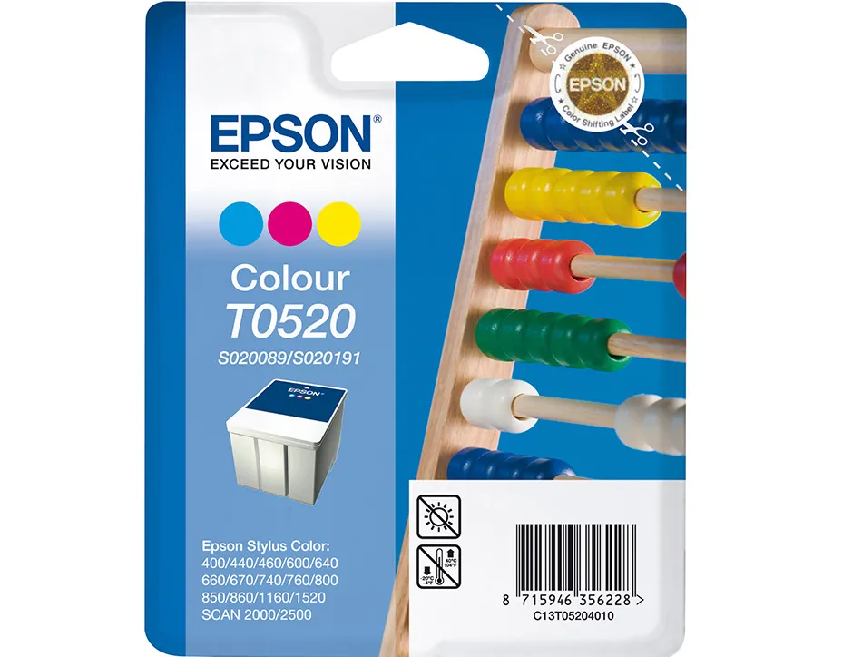 Cartouche epson t0520 jet encre c13t05204010 3 couleurs cyan magenta jaune 300p