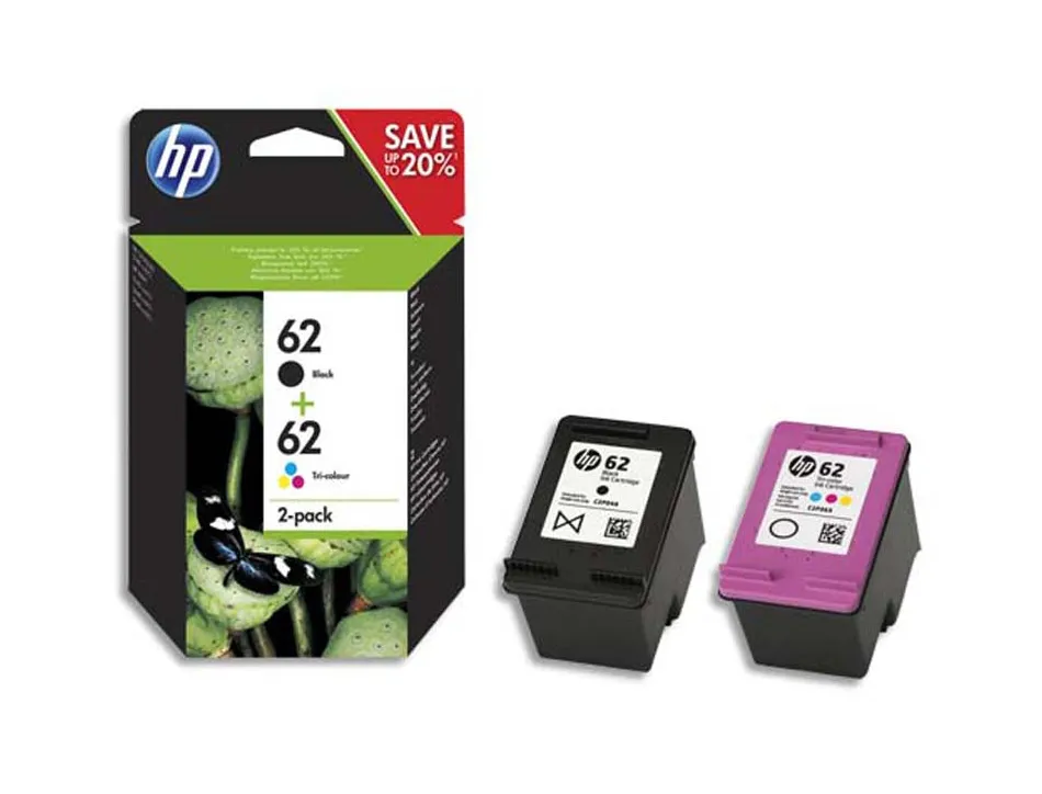 Cartouche hp 62 jet d'encre combo pack noir 200p magenta cyan jaune 165p