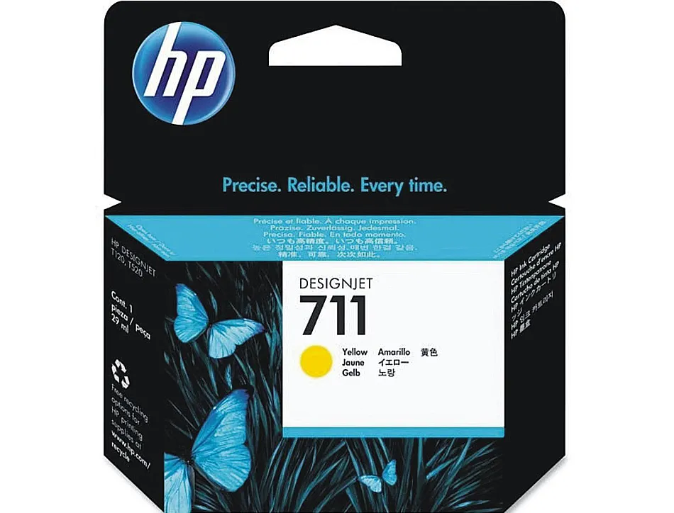 Cartouche hp 711 jet d'encre designjet t120/t120 eprinter t520/t520 couleur jaune 29ml