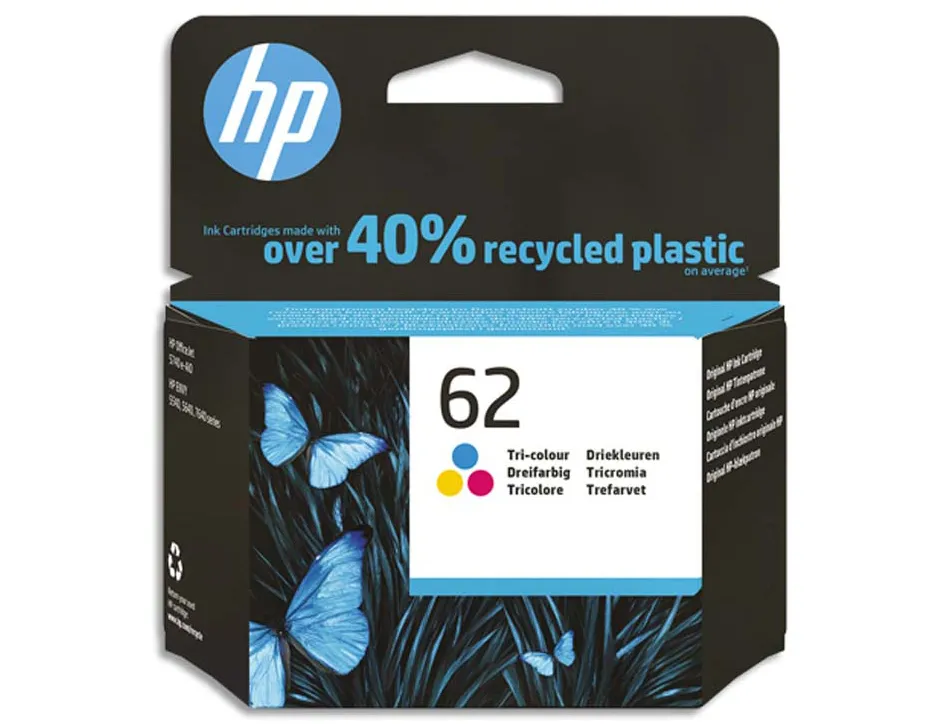 Cartouche hp 62 jet d'encre c2p06ae 3 couleurs cyan/magenta/jaune 165p