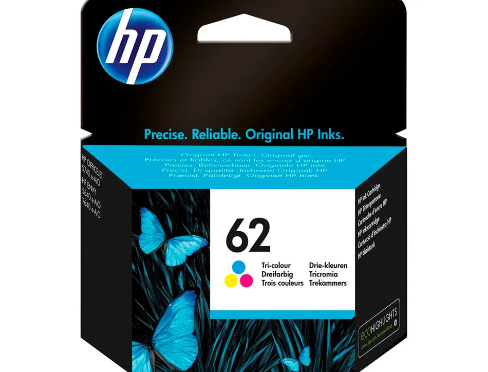 Cartouche hp 62 jet d'encre c2p06ae 3 couleurs cyan/magenta/jaune 165p