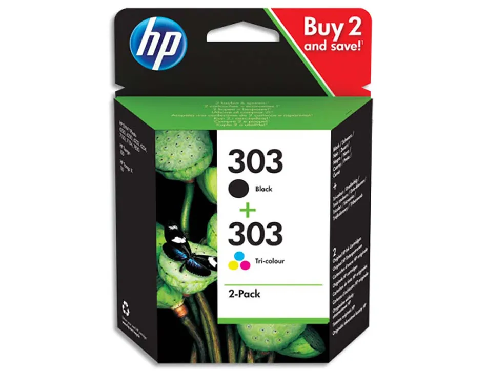 Cartouche hp 303 jet d'encre combo pack couleur noir 200p / tricolor 165p