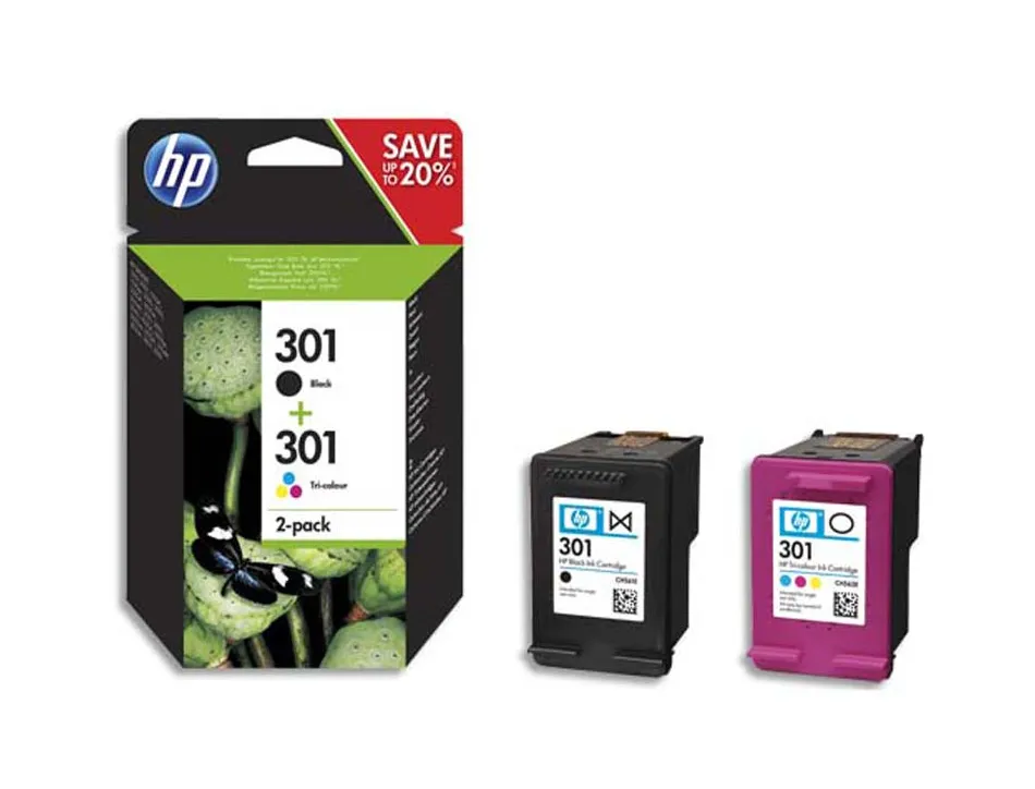 Cartouche hp 301 jet d'encre n9j72ae pack multicolors plus noir