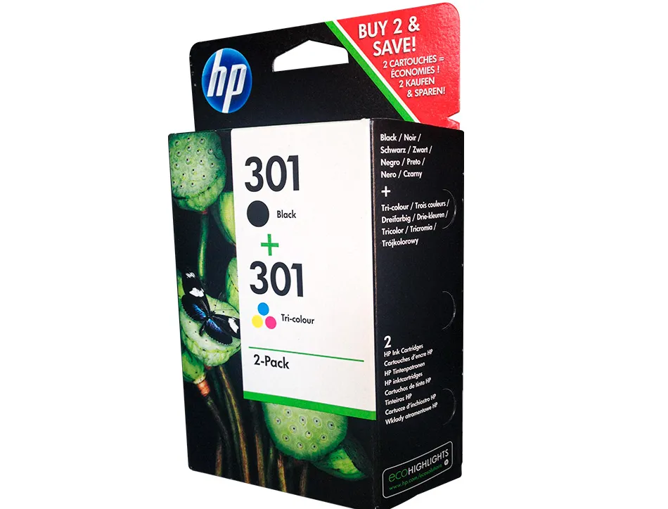 Cartouche hp 301 jet d'encre n9j72ae pack multicolors plus noir