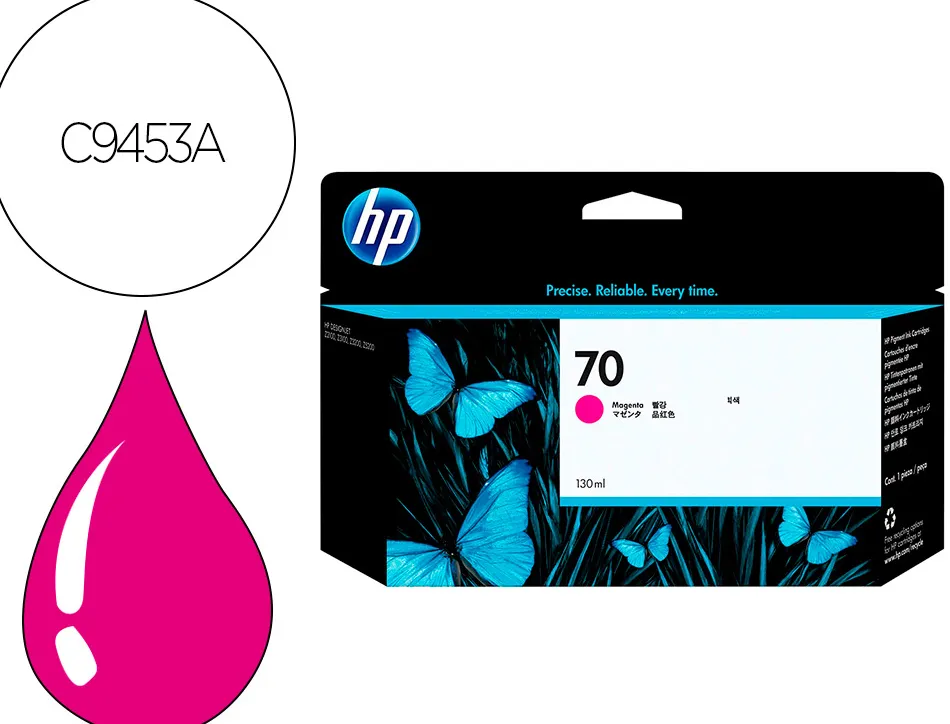 Cartouche hp jet d'encre 70 couleur magenta 130ml