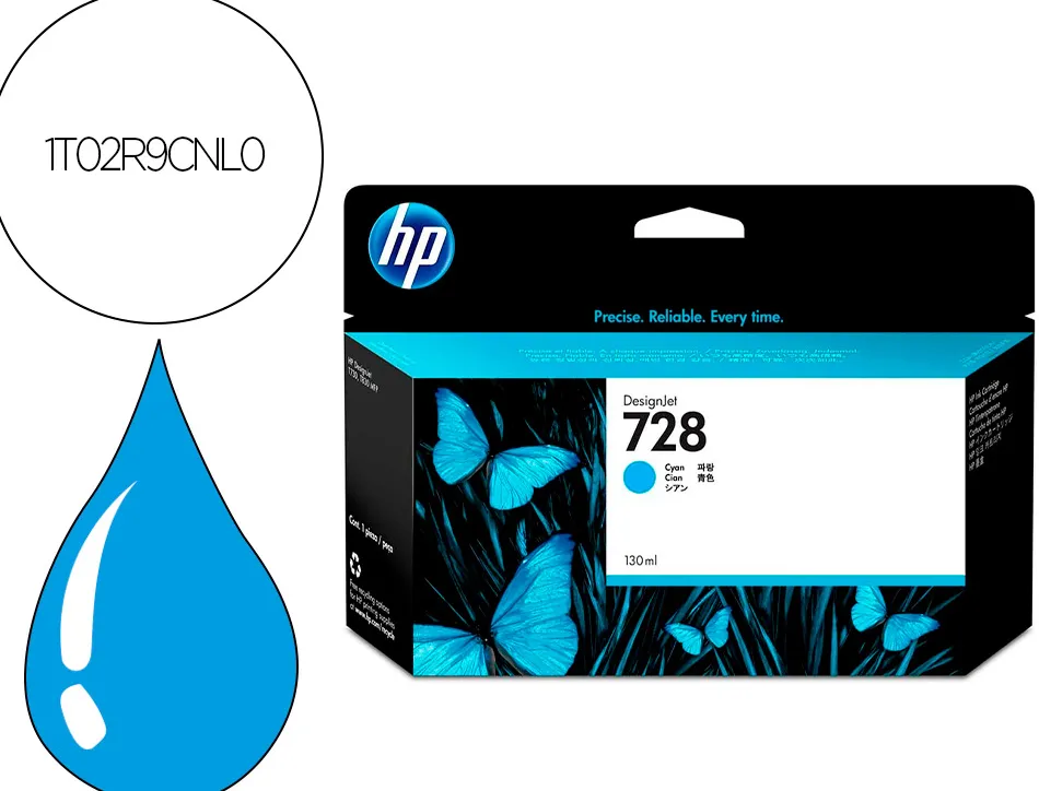 Cartouche hp jet d'encre 728 couleur cyan 130ml