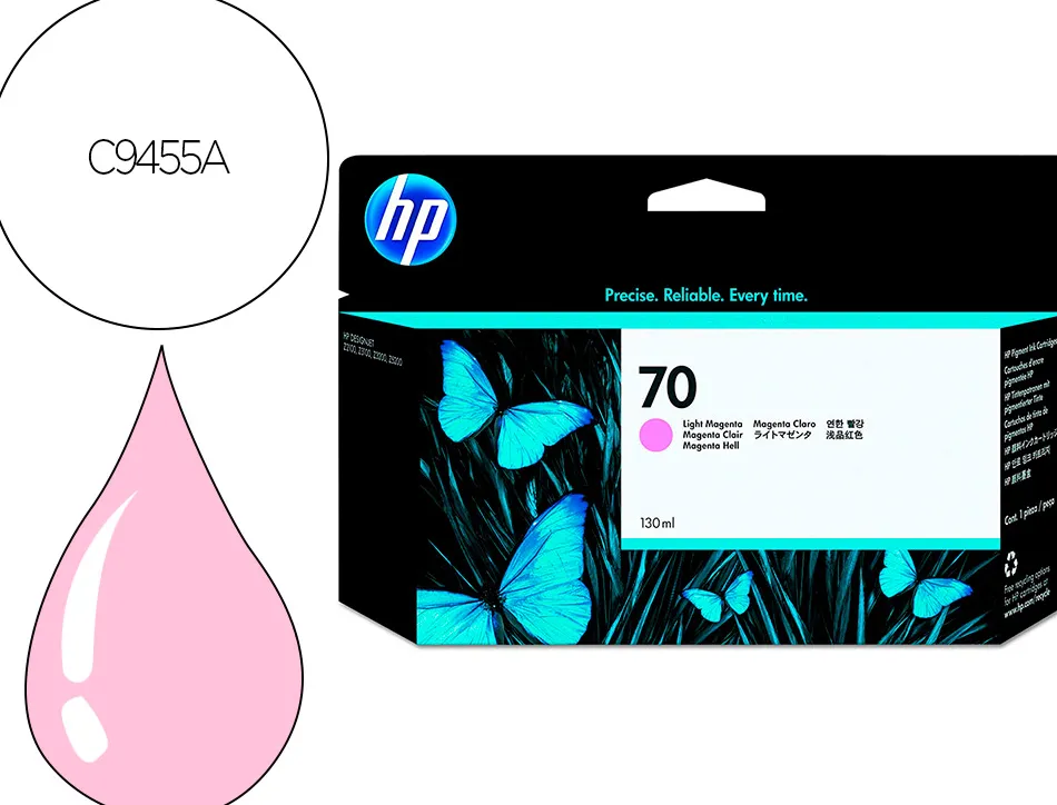 Cartouche hp jet d'encre 70 couleur magenta clair 130ml