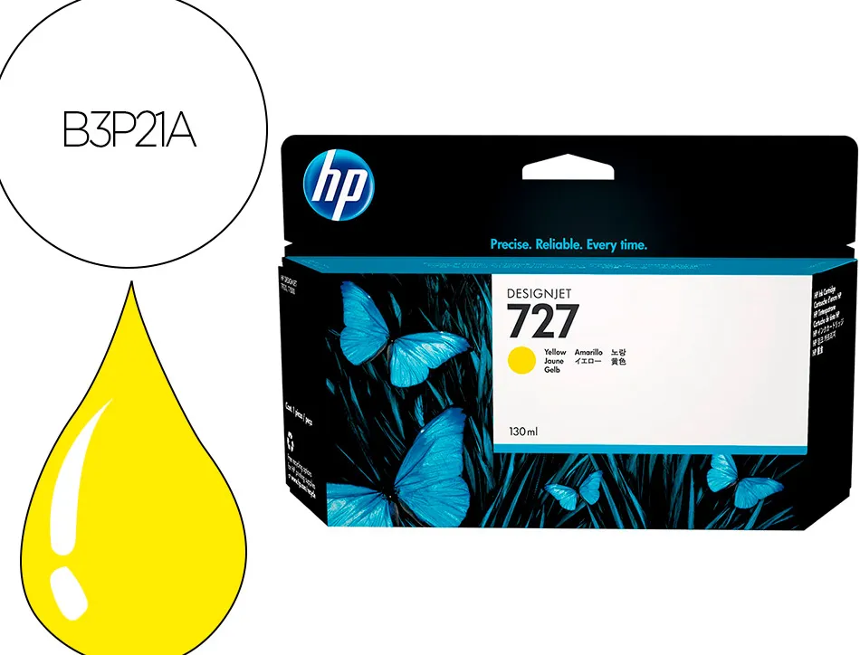 Cartouche hp jet d'encre 727 couleur jaune 130ml