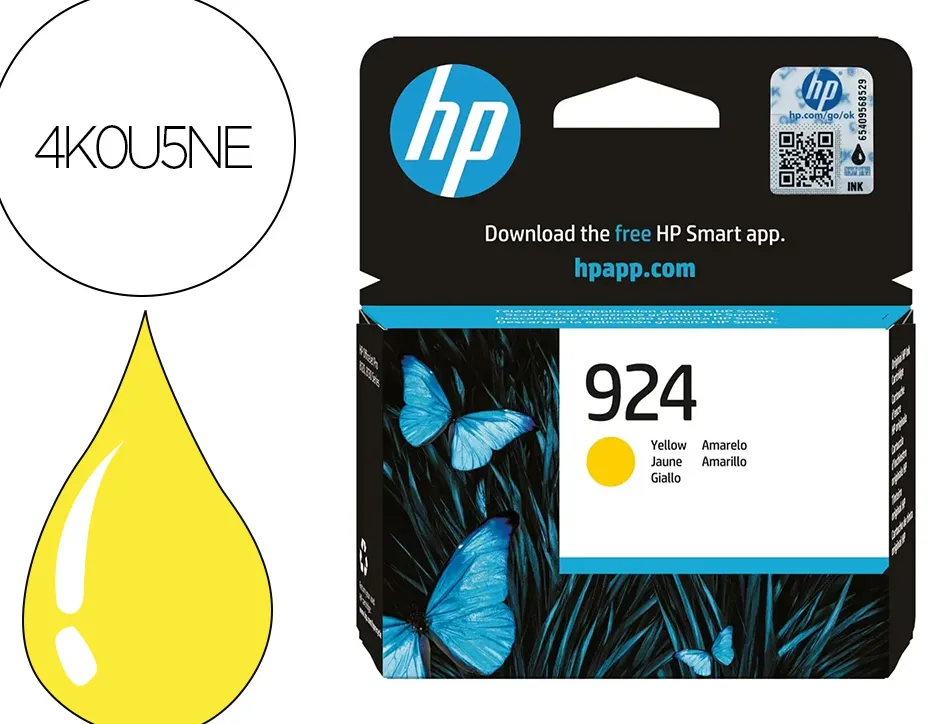 Cartouche hp jet d'encre original 924 4k0u5ne 400 pages coloris jaune