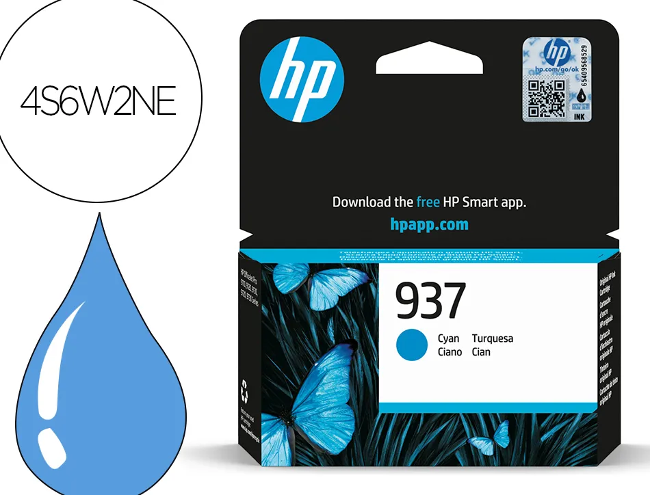 Cartouche hp jet d'encre original 937 4s6w2ne 800 pages coloris cyan