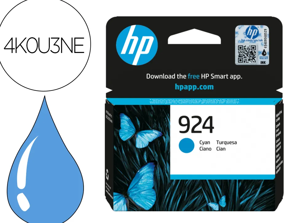 Cartouche hp jet d'encre original 924 4k0u3ne 400 pages coloris cyan