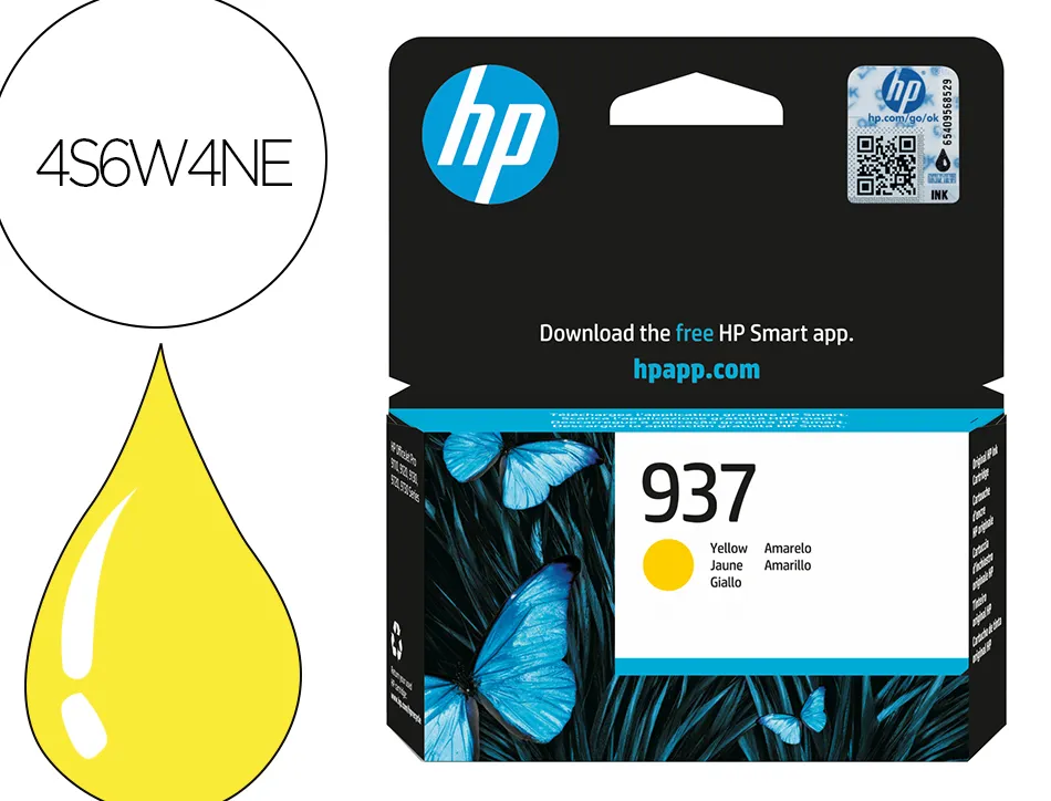 Cartouche hp jet d'encre original 937 4s6w4ne 800 pages coloris jaune