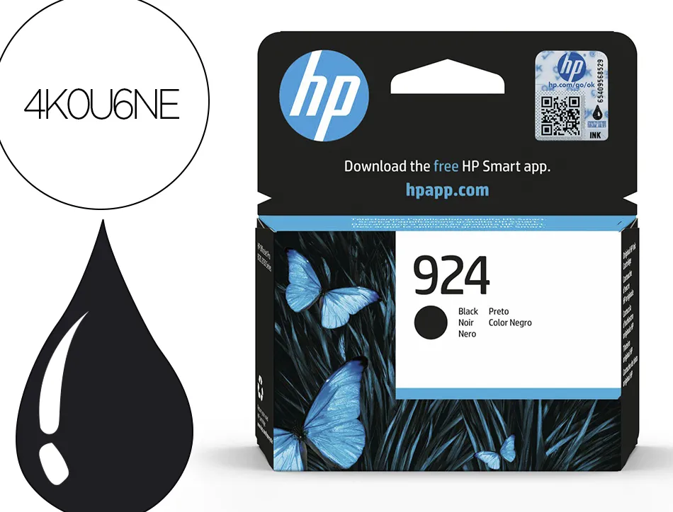Cartouche hp jet d'encre original 924 4k0u6ne 500 pages coloris noir