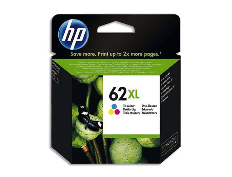 Cartouche hp 62xl jet d'encre c2p07ae 3 couleurs cyan/magenta/jaune haute capacité 415p