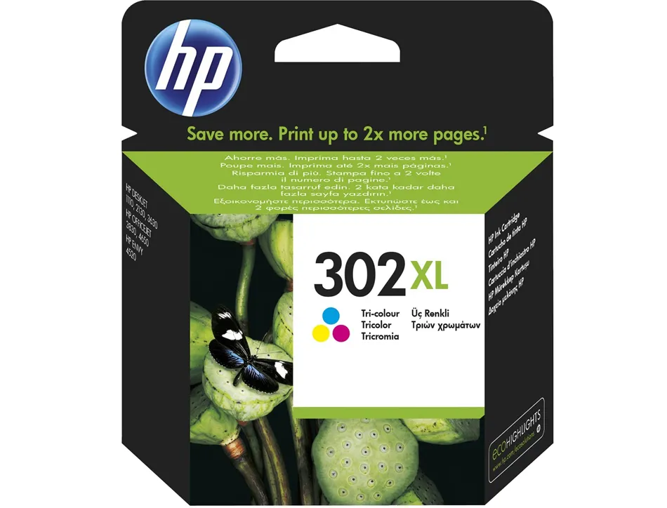 Cartouche hp 302xl jet d'encre fau67ae 3 couleurs cyan/magenta/jaune 330p