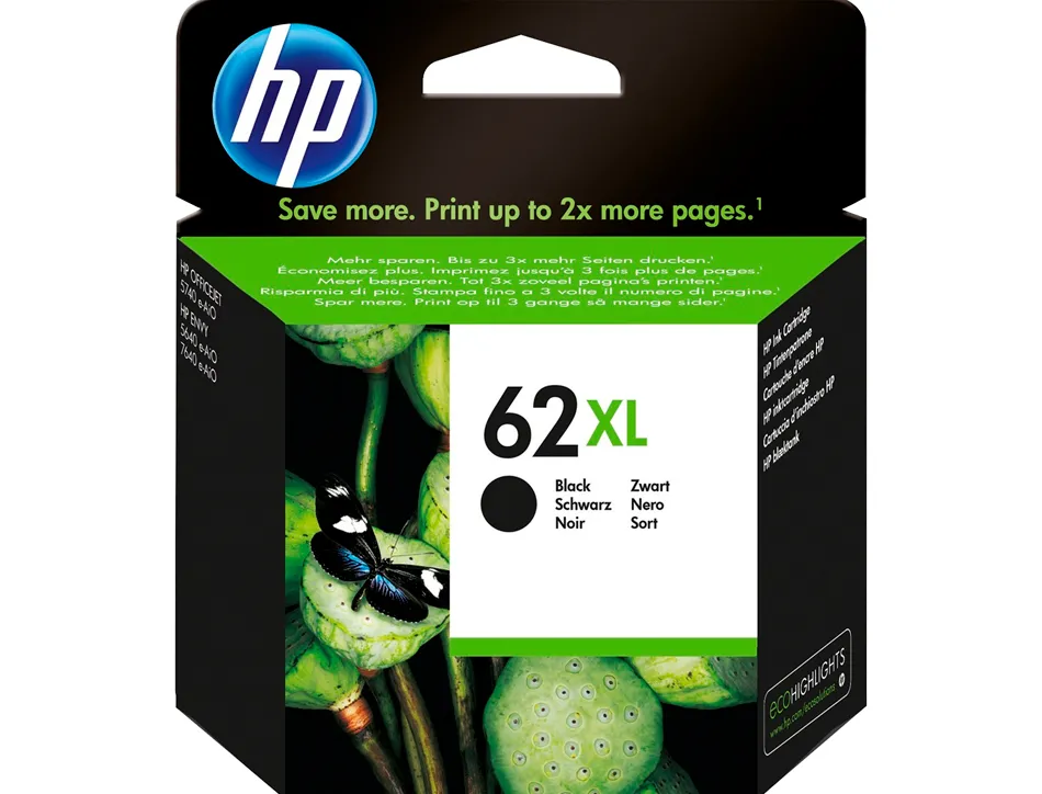 Cartouche hp 62xl jet d'encre noir haute capacité 600p