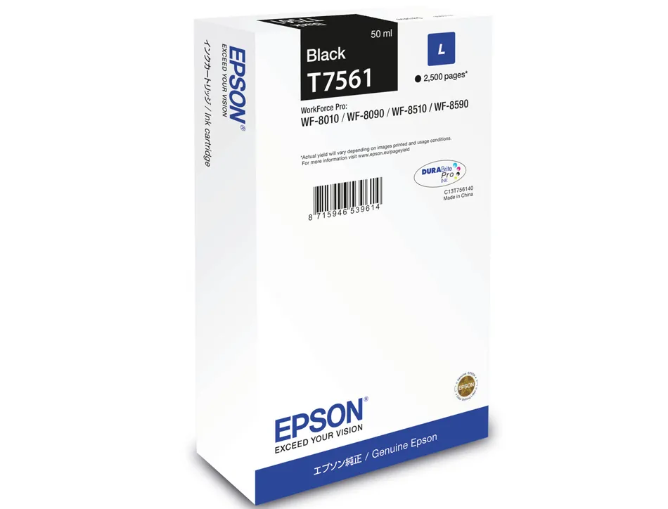 Cartouche jet encre epson t7561 hc original c13t75544010 couleur noir