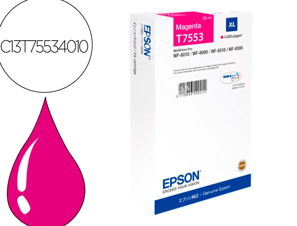 Cartouche jet encre epson t7553 hc original c13t75534010 couleur jaune