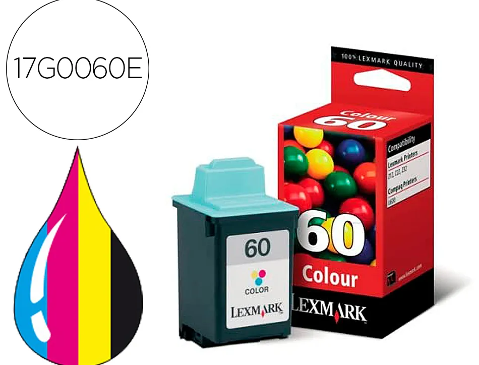 Cartouche lexmark jet d'encre 17g0060e 3 couleurs cyan magenta jaune