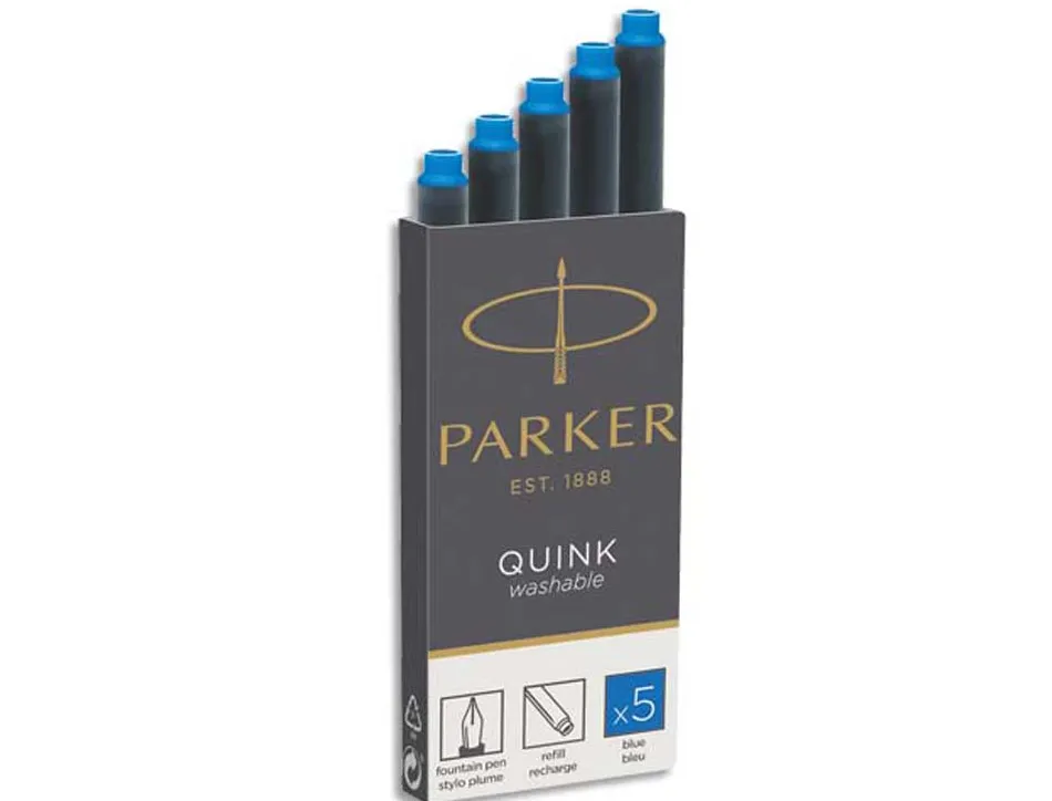 Cartouche parker quink longue encre bleue effaçable étui 5 unités