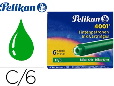 Cartouche pelikan courte standard vert étui 6 unités
