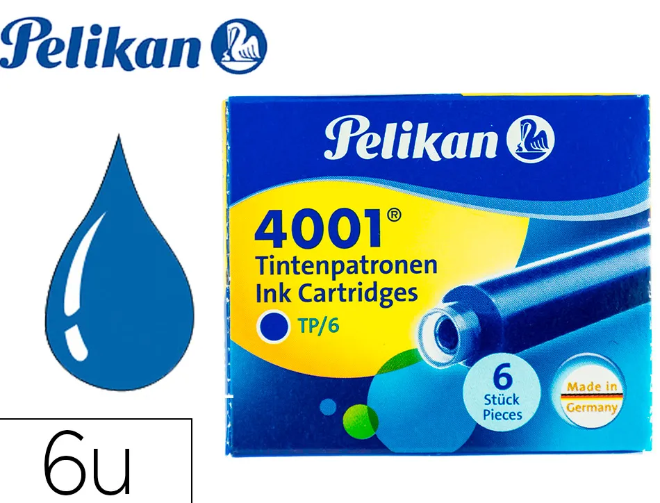 Cartouche pelikan courte standard bleu effaçable étui 6 unités
