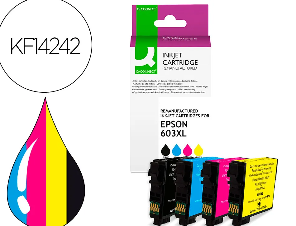 Cartouche q-connect jet d'encre compatible epson 603xl couleur noir/cyan/magenta/jaune pack