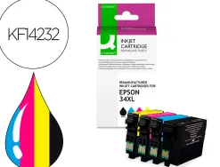 Cartouche q-connect jet d'encre compatible epson 34xl couleur noir/cyan/magenta/jaune pack