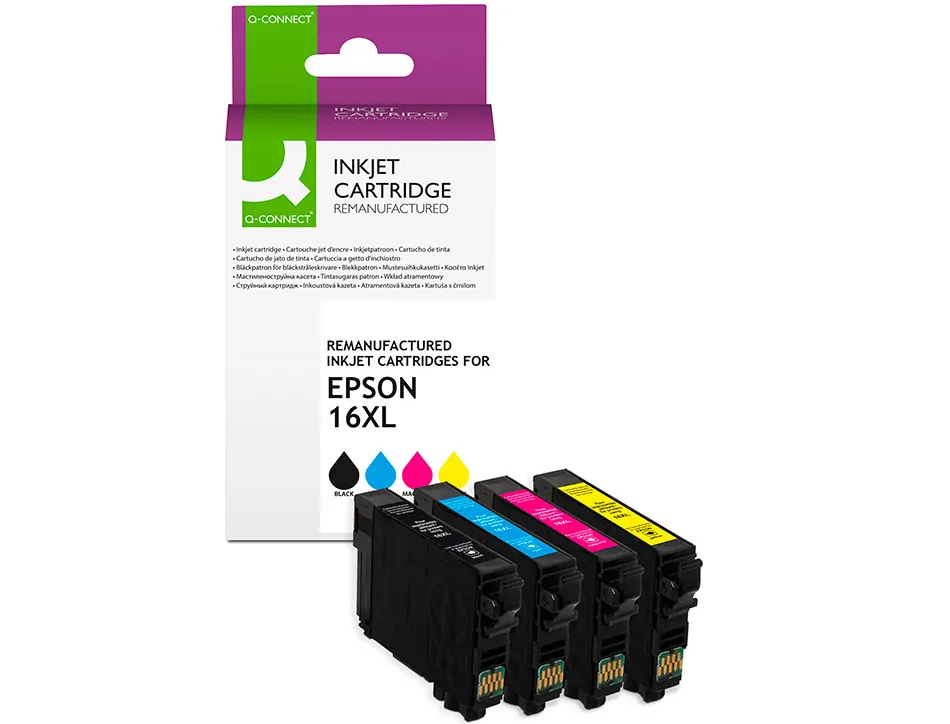 Cartouche q-connect jet d'encre compatible epson 16xl couleur noir/cyan/magenta/jaune pack