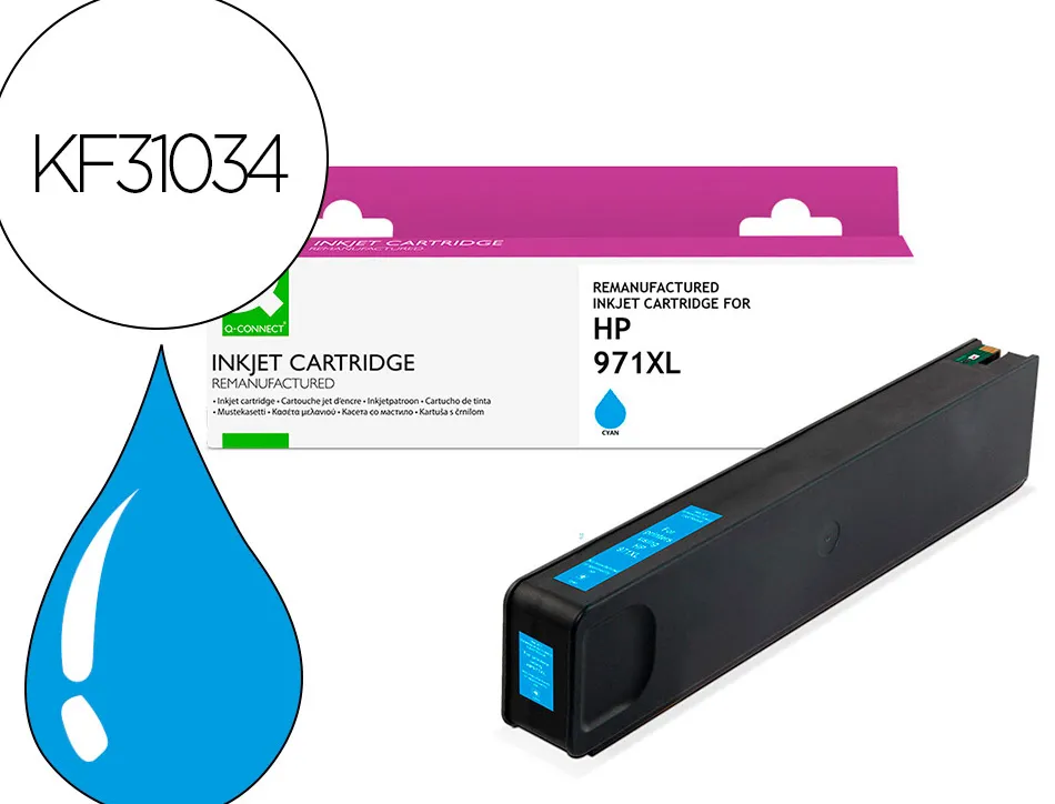 Cartouche q-connect jet d'encre compatible hp971xl 7200p coloris cyan