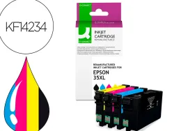 Cartouche q-connect jet d'encre compatible epson 35xl couleur noir/cyan/magenta/jaune pack