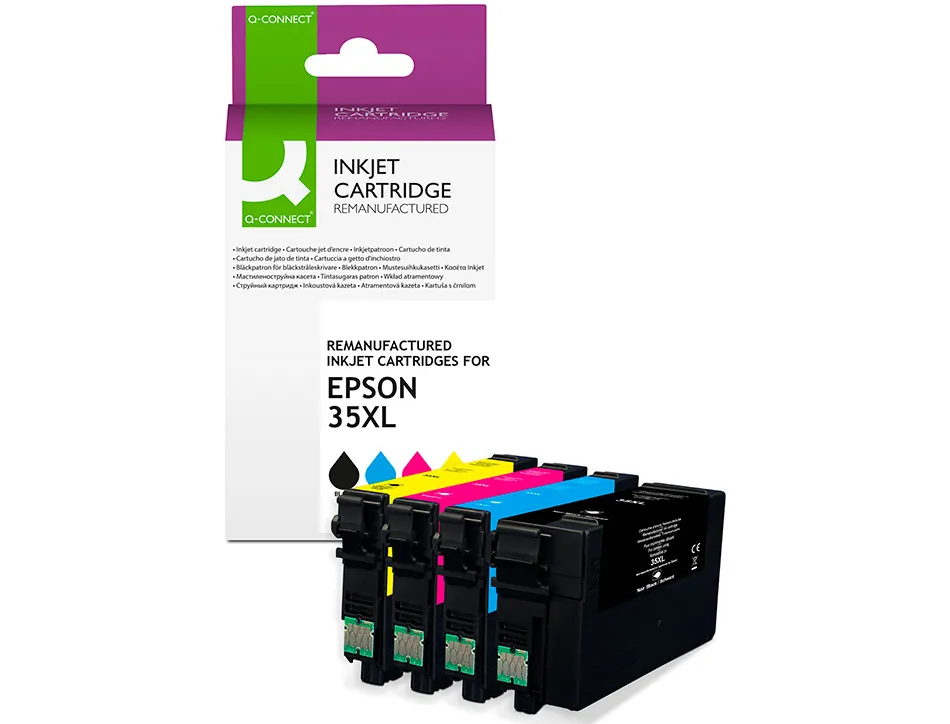 Cartouche q-connect jet d'encre compatible epson 35xl couleur noir/cyan/magenta/jaune pack