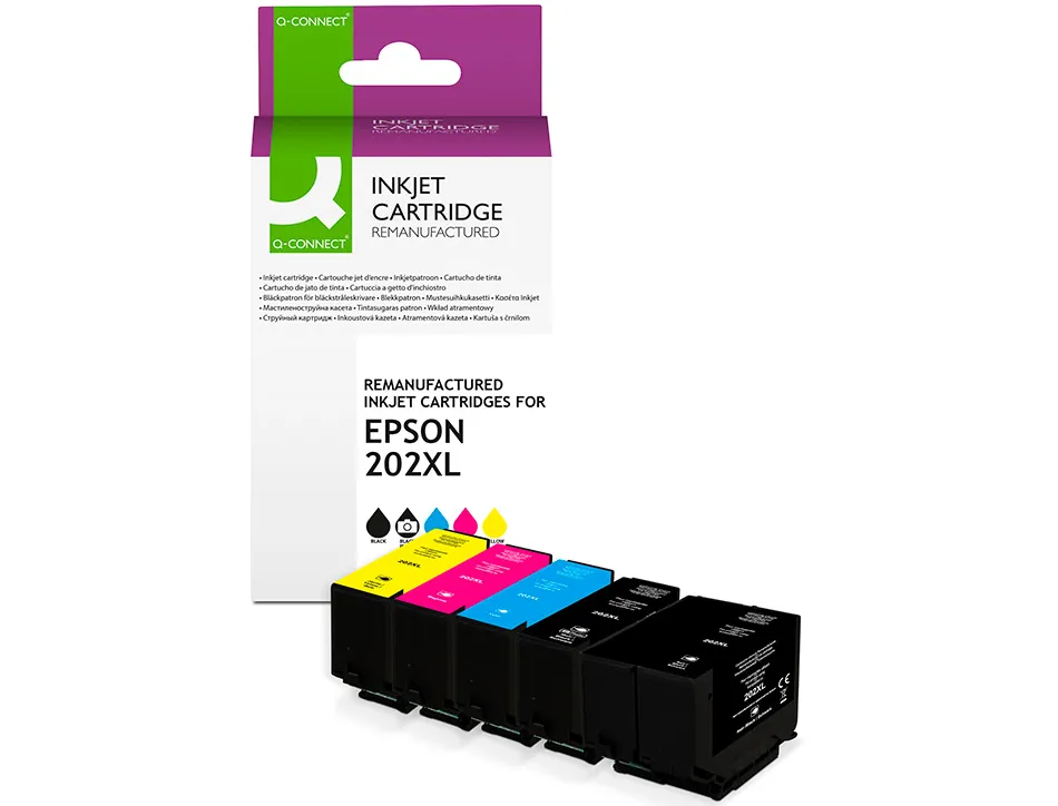 Cartouche q-connect jet d'encre compatible epson 202xl couleur noir/cyan/magenta/jaune pack